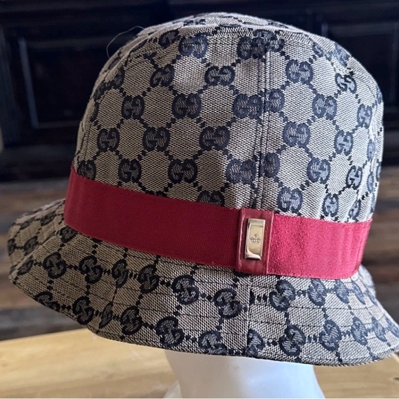 Gucci Bucket Hat Logo Canvas Beige Blue Red Color - Picture 3 of 9